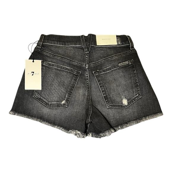 NWT 7‎ For All Mankind Black Distressed Denim Monroe Raw Cut Off Shorts Size 23 - Picture 2 of 8